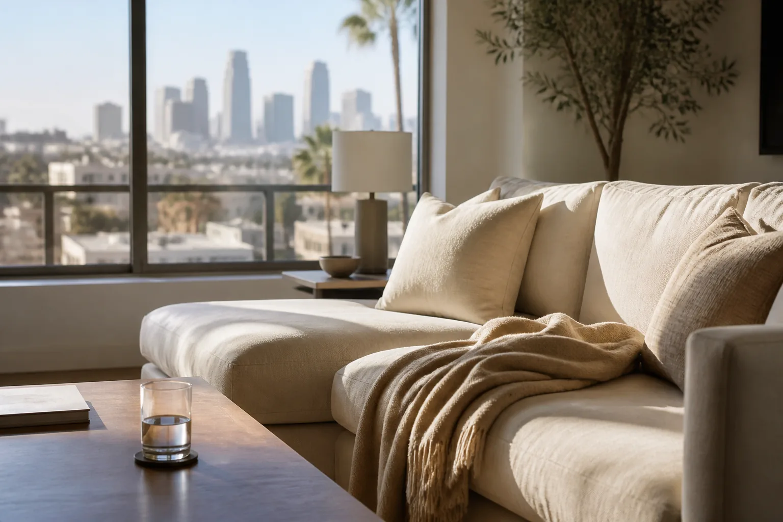 Sunlit San Diego apartment living room after a professional clean